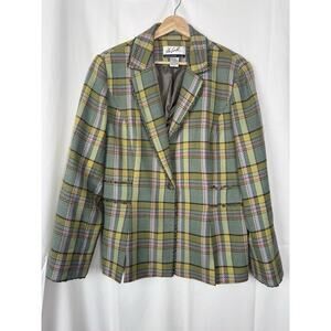 Vintage Women's Randolph Duke Green Plaid Blazer Size 14 Maximalist 90s